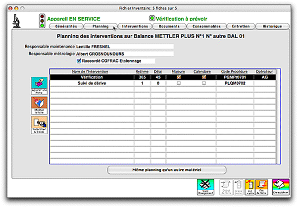 Planning des interventions